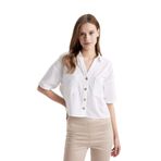 DeFacto Boxy Fit Keten Karışımlı Kısa Kollu Gömlek, S, V2523AZ24SM, Beyaz-WT34, Kadın
