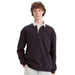 DeFacto Boxy Fit Polo Yaka Basic Düz Sweatshirt Kahve XS