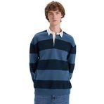 DeFacto Boxy Fit Polo Yaka Çizgili Sweatshirt, S, D1784AX24WN, İndigo-IN257, erkek