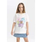 Defacto C0146 Ekru Kız Çocuk Scooby Doo Oversize Geniş Kalıp Bisiklet Yaka Kısa Kollu Tişört