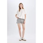 DeFacto C0689AX24HS Gri-NM55 Kadın Mom Fit Yüksek Bel Jean Şort
