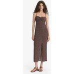 DeFacto C0960AX25SM Kahve Bodycon Vücudu Saran Kalp Yaka Puantiyeli Maroken Askılı Midi Elbise