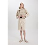 DeFacto C2588AX24SP Kalem Normal Bel Yırtmaçlı Gabardin Midi Etek