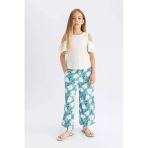 Defacto C5373 Yeşil Kız Çocuk Wide Leg Geniş Bol Paça Çiçekli Beli Lastikli Bürümcük Pantolon