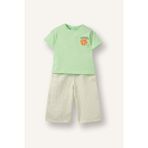 DeFacto Çiçekli Tişört Kareli Pantolon 2'li Takım Kız Bebek H2663A526SP - 9 - 12 Ay - Yeşil-GN130
