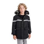 DeFacto Çıkarılabilir Suni Kürk Yaka Kapüşonlu Pelüş Astar Parka Erkek Çocuk, 7-8 Yaş, C8786A824WN, Siyah-BK27, Erkek Çocuk