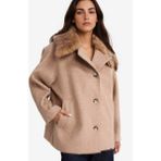 DeFacto Çıkarılabilir Suni Kürk Yaka Regular Fit Düğmeli Kaşe Kaban F1218AX25WN - Bej - Dropsuz - XL