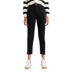 DeFacto Comfort Mom Fit Yüksek Rahat Kalıp Hafif Dar Paça Bel Bilek Boy Jean Pantolon Siyah 32