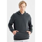 DeFacto Comfort Regular Fit Rahat Kalıp Kapüşonlu Kanguru Cepli Basic Düz Sweatshirt, S, B4446AX24SP, Yeşil-GN1082, erkek