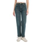 DeFacto Comfort Straight Normal Bel Bilek Boy Jean Yıkamalı Pantolon, 34, G8022AX26SP, Mavi-NM34, Kadın