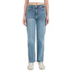 DeFacto Comfort Straight Yüksek Bel Bilek Boy Jean Yıkamalı Pantolon, 32, D8155AX26SP, Mavi, Kadın