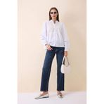 DeFacto Comfort Straight Yüksek Bel Bilek Boy Jean Yıkamalı Pantolon, 36, D8154AX26SP, Mavi, Kadın
