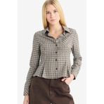 DeFacto Coool Fitted Kareli Poplin Uzun Kollu Gömlek, S, G1046AX25AU, Haki-KH215, Kadın