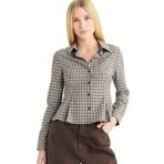 DeFacto Coool Fitted Kareli Poplin Uzun Kollu Gömlek, XS, G1046AX25AU, Haki-KH215, Kadın