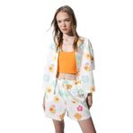 DeFacto Coool Oversize Fit Desenli Pijama Yaka Kısa Kollu Gömlek Beyaz M