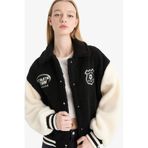 Defacto Coool Oversize Geniş Kalıp Polo Yaka Pelüş Bomber Ceket E9837ax25wnbk81 Siyah