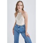 DeFacto Coool Regular Fit Halter Yaka Kroşe Triko Atlet, L, B1261AX23HS, Ekru-ER103