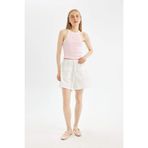 DeFacto Coool Relax Fit Normal Bel Kısa Paça Keten Karışımlı Şort, 40, D3468AX24HS, Beyaz-WT34, Kadın