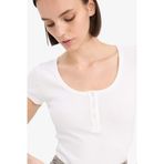 DeFacto Coool Yuvarlak Yaka Fitilli Kaşkorse Kısa Kollu Çıtçıtlı Body, L, F1772AX, Kırık Beyaz, Kadın