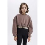 DeFacto Crop Bisiklet Yaka Baskılı İçi Yumuşak Tüylü Sweatshirt Kız Çocuk, 7-8 Yaş, D6186A824WN, Kahve-BN570, kız-çocuk