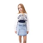 DeFacto Crop Bisiklet Yaka Baskılı Sweatshirt Kız Çocuk, 8-9 Yaş, D8819A825SP, Beyaz-WT80, kız-çocuk
