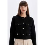 Defacto Crop Bisiklet Yaka Blazer Ceket, 36, D3161AX24AU, Siyah, Kadın