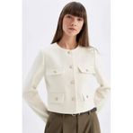 Defacto Crop Bisiklet Yaka Blazer Ceket, 42, D3161AX24AU, Ekru, Kadın