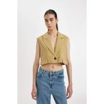 DeFacto Crop Blazer Yelek Haki, 40, Crop Blazer Yelek, Haki-KH485, Kadın