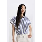 DeFacto Crop Çizgili Kısa Kollu Poplin Gömlek, 2XL, C8748AX24SM, Mor-PR160, Kadın