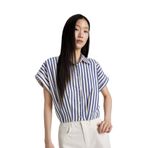 DeFacto Crop Çizgili Kısa Kollu Poplin Gömlek, L, C8748AX24SM, Mor-PR160, Kadın