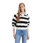 DeFacto Crop Polo Yaka Çizgili Kalın Kumaş Sweatshirt Siyah M