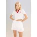 DeFacto Crop Polo Yaka Sporcu Pike Kısa Kollu Tişört C5829AX24SM - XS - Beyaz-WT34