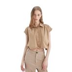 DeFacto Crop Poplin Kısa Kollu Gömlek Kahverengi, L, D1200AX24SM, Kahve-BN156, Kadın