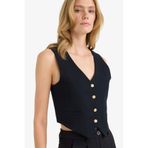 DeFacto Crop V Yaka Keten Karışımlı Blazer Siyah Yelek, 36, Crop V Yaka Keten Karışımlı Blazer, Siyah-BK81, Kadın