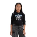 DeFacto Cropped Fit Bisiklet Yaka Baskılı Fitilli Kaşkorse Uzun Kollu Tişört Kız Çocuk, 7-8 Yaş, D3430A824WN, Siyah-BK81, Kız Çocuklar