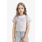 DeFacto Cropped Fit Bisiklet Yaka Ribana Kısa Kollu Tişört Kız Çocuk, 11-12 Yaş, E1830A825SM, Gri-GR421, Kız Çocuklar