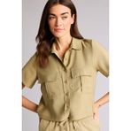 DeFacto Cropped Fit Gömlek Yaka Tencel Kısa Kollu Gömlek, M, C4784AX26SP, Haki, Kadın