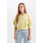 Defacto Cropped Fit V Yaka Basic Düz Sweatshirt Kız Çocuk, 8-9 Yaş, D7047A824WN, Yeşil-GN659, kız-çocuk, 8/9 Yaş (134cm)