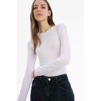 Defacto D0199 Beyaz Fitted Bisiklet Yaka Basic Düz Uzun Kollu Tişört