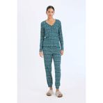 Defacto D2284AX24WN GN1040 Yeşil Waffle Kumaş Kadın Pijama Takımı