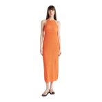 DeFacto D2820AX24HS Turuncu-OG257 Kadın Regular Fit Halter Yaka Triko Midi Elbise