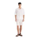 DeFacto D4277AX25SM Bej-BG588 Erkek Regular Fit Düz Paça Keten Karışımlı Bermuda Şort