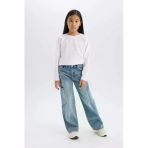 Defacto D7386 Mavi Kız Çocuk Wide Leg Kargo Geniş Paça Jean Pantolon
