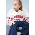 Defacto D7874 Ekru Kız Bebek 2'Li Takım Polo Yaka Baskılı Sweatshirt Beli Lastikli Geniş Bol Paça Eşofman Altı