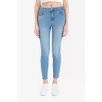 Defacto D8189 İndigo Skinny Fit Yüksek Bel Düz Paça Uzun Jean Taş Yıkama Pantolon