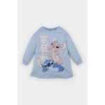 Defacto D8439a5be551 Mavi Kız Bebek Disney Lilo & Stitch Bisiklet Yaka Uzun Kollu Sweat Elbise