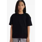 Defacto D9099a8bk81 Siyah Relax Fit Bisiklet Yaka Basic Düz Kısa Kollu Tişört Kız Çocuk