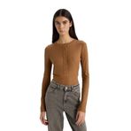 DeFacto D9555AX24WN BN529 Kahverengi Slim Fit Bisiklet Yaka Fitilli Kaşkorse Uzun Kollu Kadın Tişört