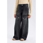 Defacto D9693 Denım Kız Çocuk Wide Leg Kargo Geniş Paça Pamuklu Pantolon