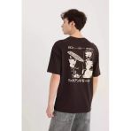 Defacto D9843 Kahve Rick And Morty Boxy Fit Bisiklet Yaka Sırt Baskılı Kısa Kollu Tişört